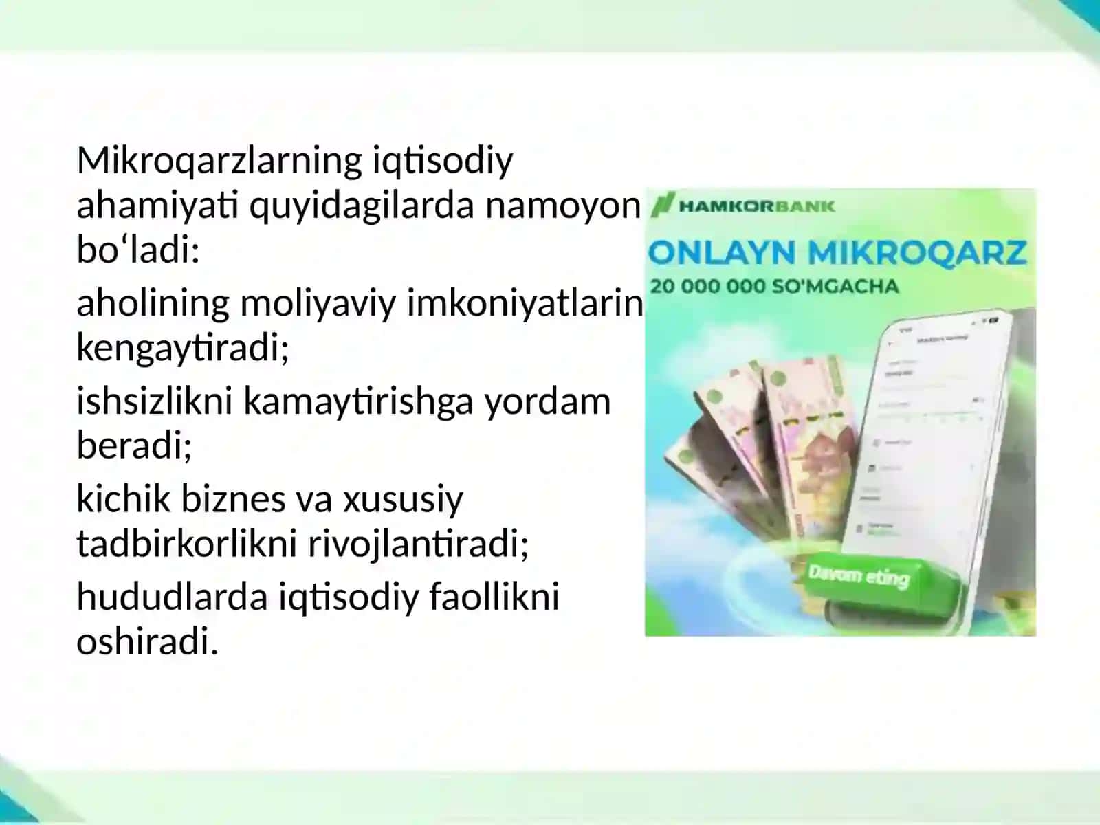 Banklarda mikroqarzlarni ajratish mexanizmlarning takomillashtirilishi 4