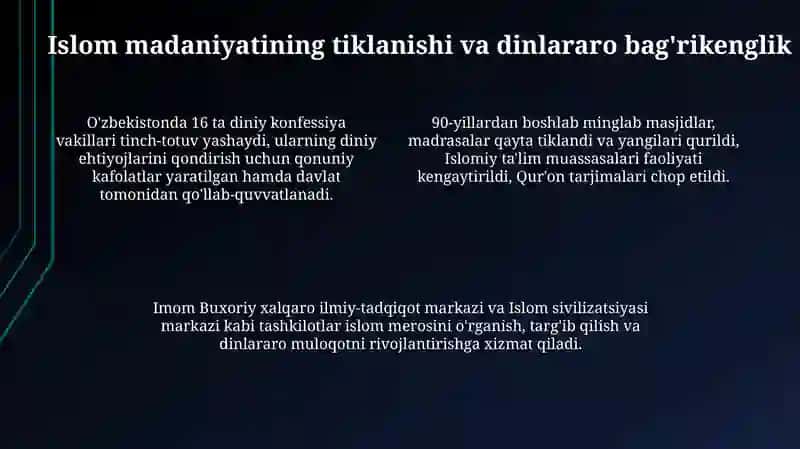Mustaqillik davrida Özbekistondagi manaviy va madaniy rivojlanish 4