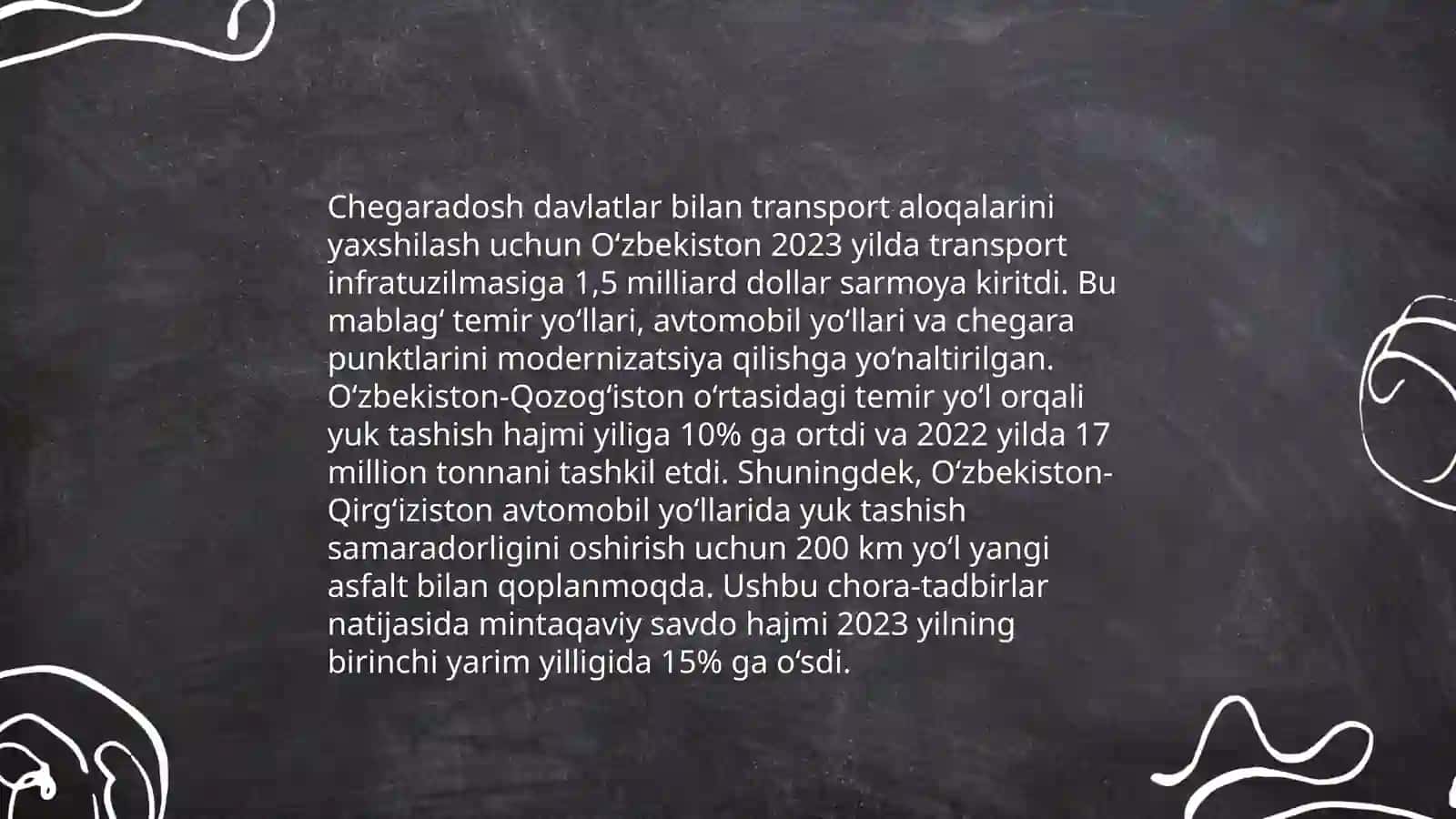 O'zbekiston ichi va chegaradosh davlatlar orasida logistika sohasini kuchaytirish 4