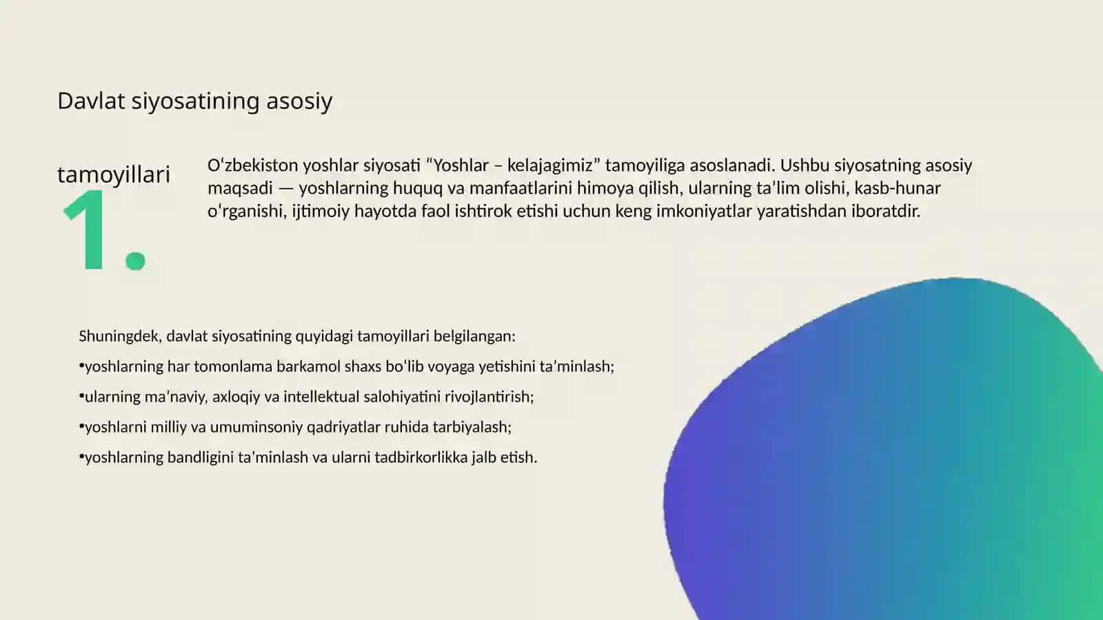 Davlatimizning yosh avlodni tarbiyalash va sog‘ligini himoya qilish yo‘lida olib borilayotgan ishlari 4