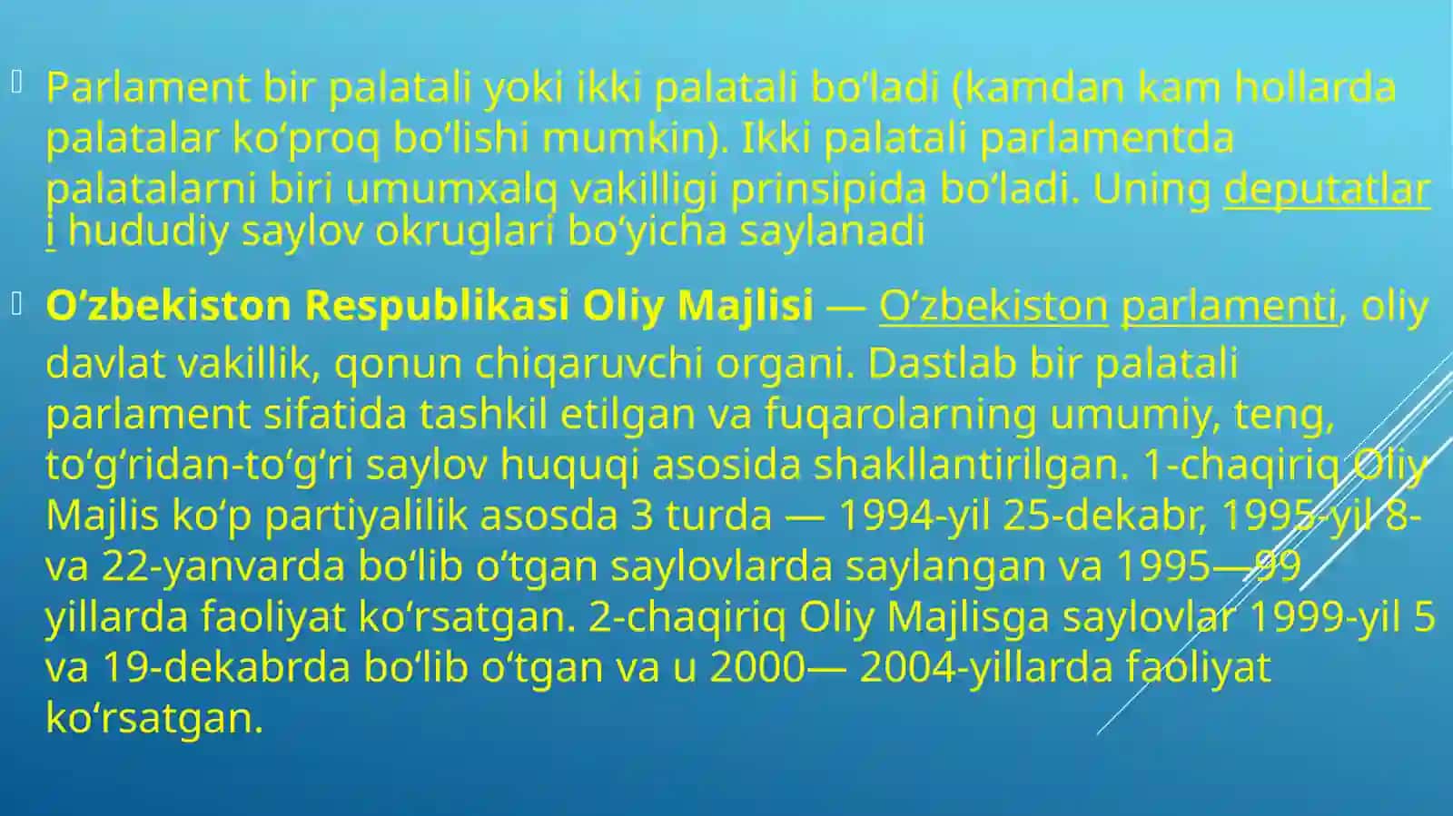 O’zbekistonning parlamenti haqida mustaqil ish 4