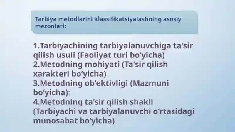 Tarbiya metodlari klassifikatsiyasi 4