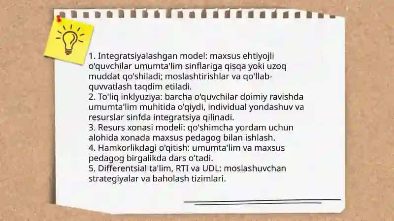 Inklyuziv ta'lim modellari: tahlili va xususiyatlari 4