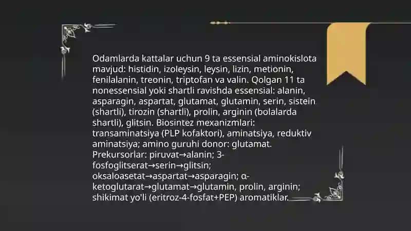 Aminokislotalar, nukleotidlar va ularning metabolizmi bilan bog'liq molekulalar 4