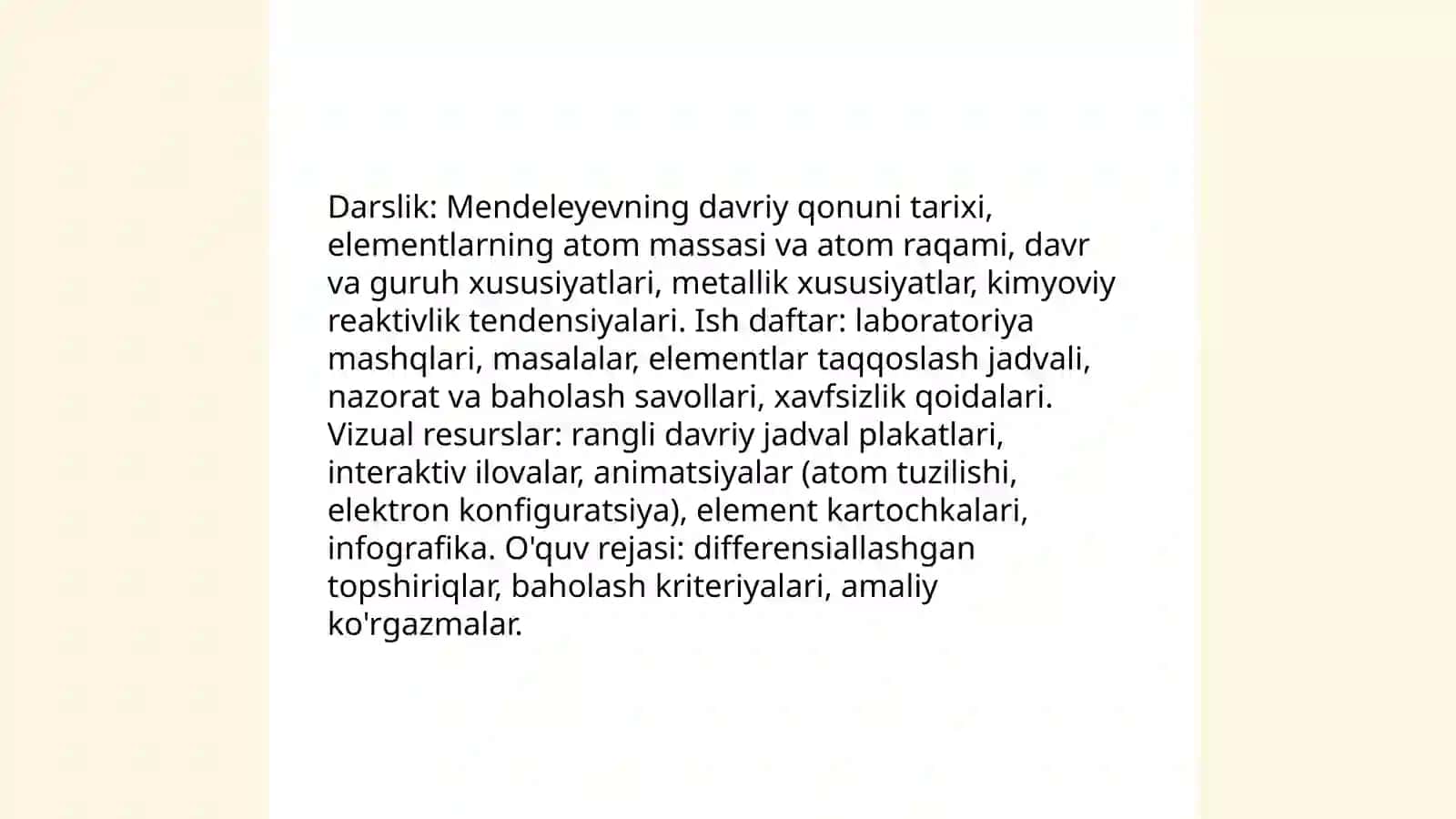 Kimyo kursida D.1. Mendeleyevning davriy qonuni va davriy sistemasini o'qitish 4