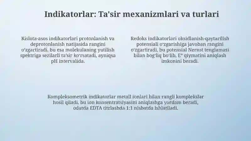 Kislorod va ishqorlarni aniq aniqlash indikatorlari: Asosiy tushunchalar va turlari 4