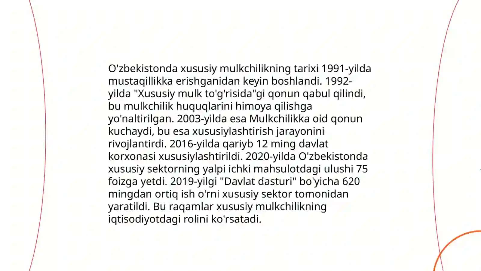 Iqtisodiy islohatlar.xususiy mulkchilikning shakllanishi. O'zbekiston bozor munosabatlarining rivojlanishi 4
