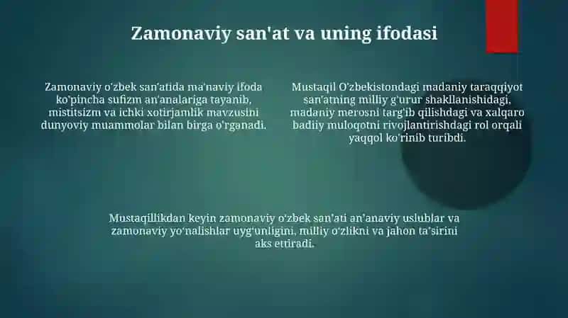Mustaqillik yillarida O'zbekistondagi ma'naviy va madaniy taraqqiyot 4