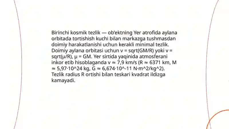Kosmik tezliklar. Sun’iy yo‘ldoshlar. Kepler qonunlari 4