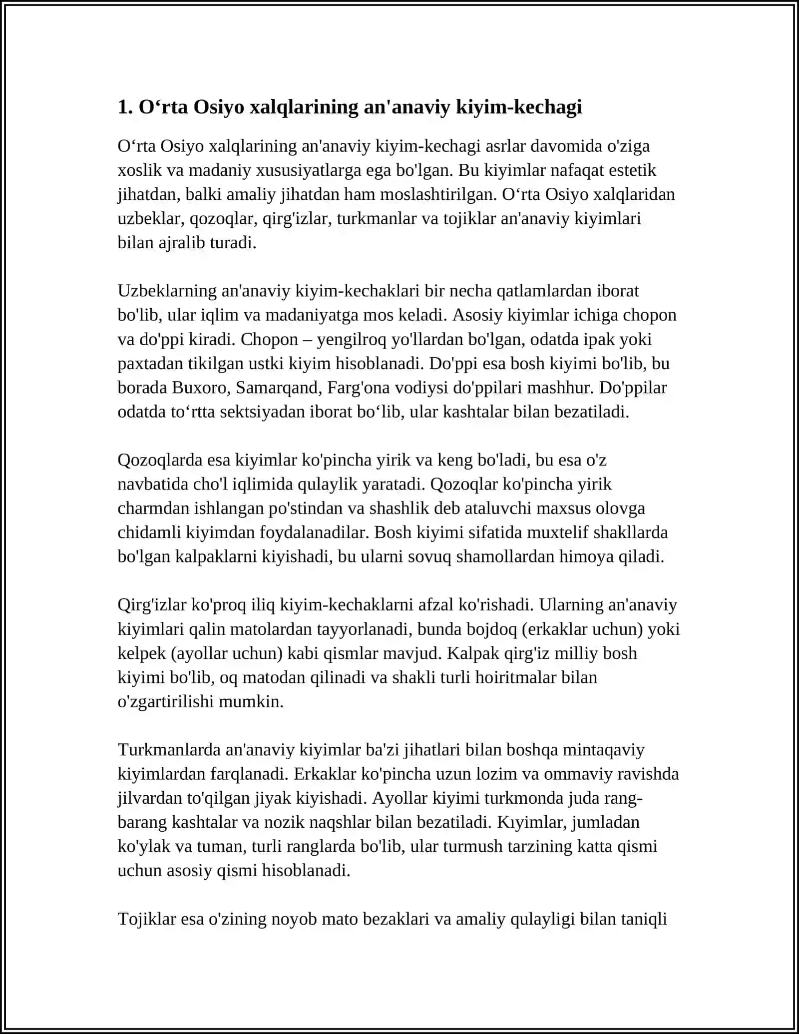 O‘rta Osiyo xalqlarining an'anaviy kiyim-kechagi 4