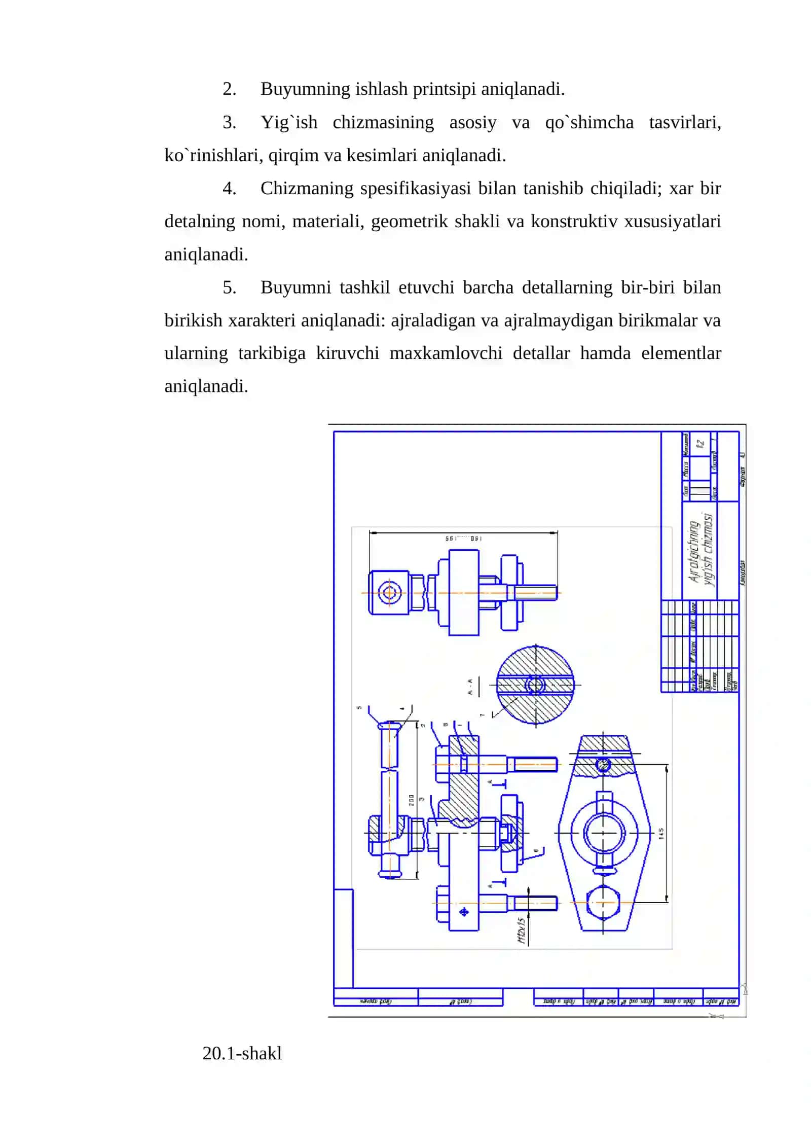 Yig`ish chizmalarini o`qish va detallarga ajratib chizish 4
