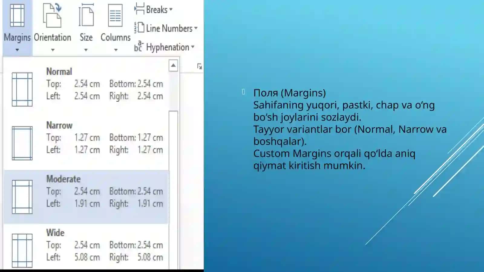 Wordmatnmuharririda“макет”menyusidanfoydalanish 4
