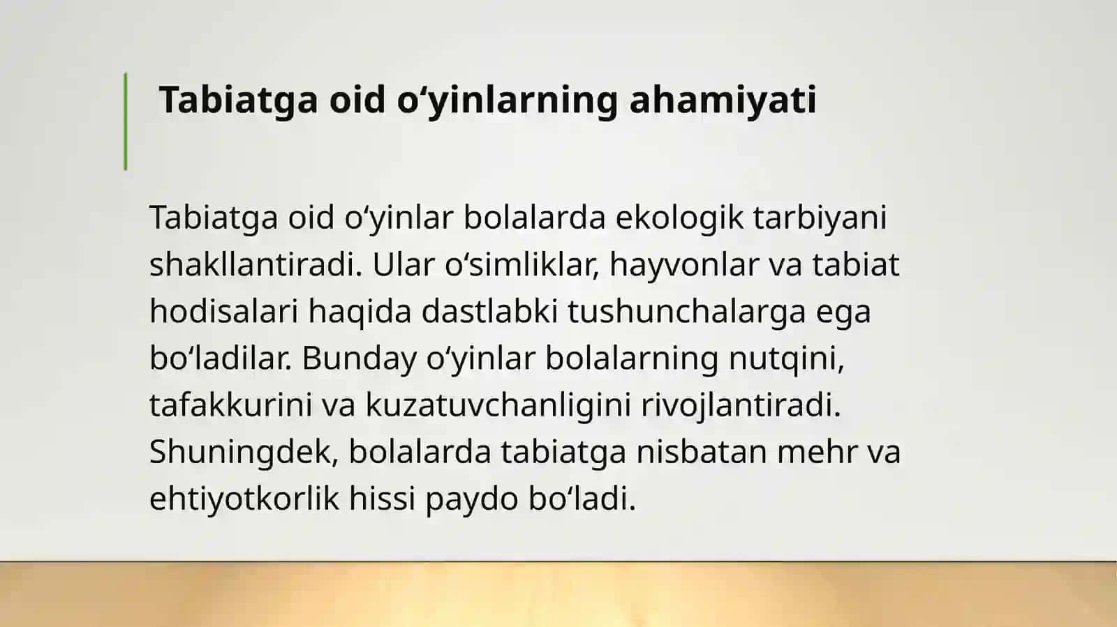 Kichik guruhda tabiatga oid o‘yinlarni tashkil etishning mashg‘ulot ishlanmalarini tuzish 4