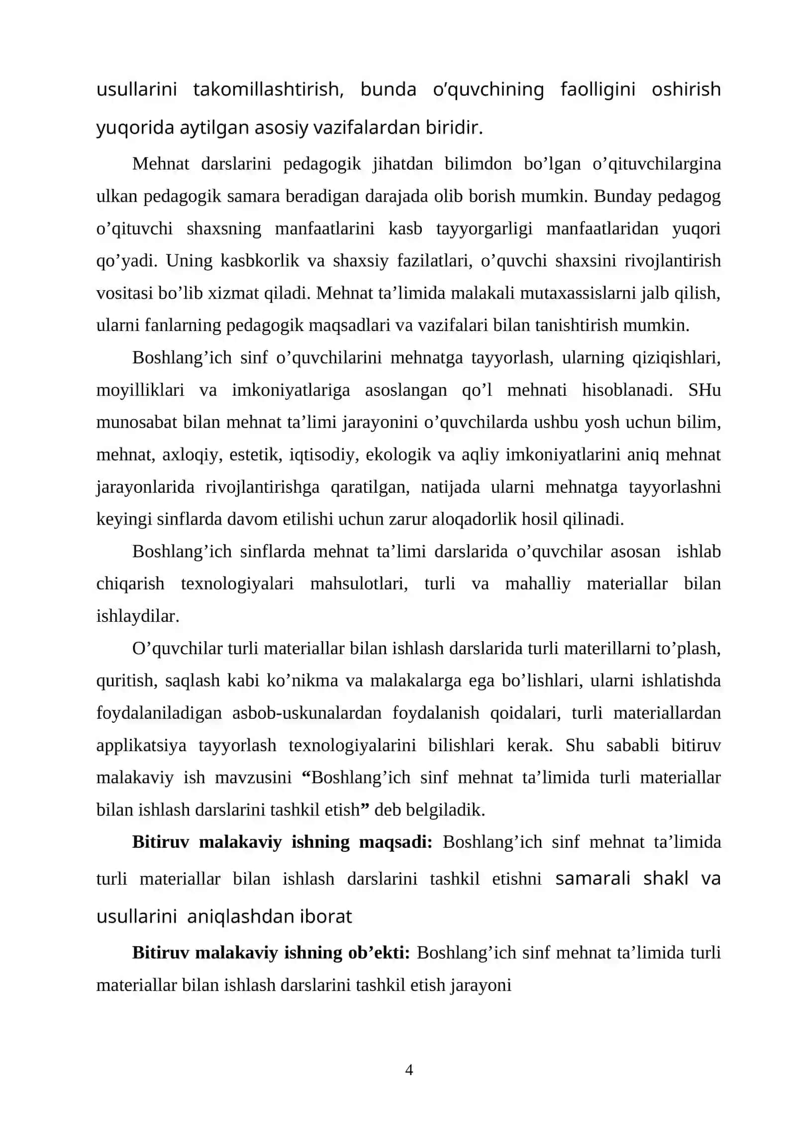 Boshlang‘ich sinf mehnat ta’limi daturli materiallar bilan ishlash darslari 4