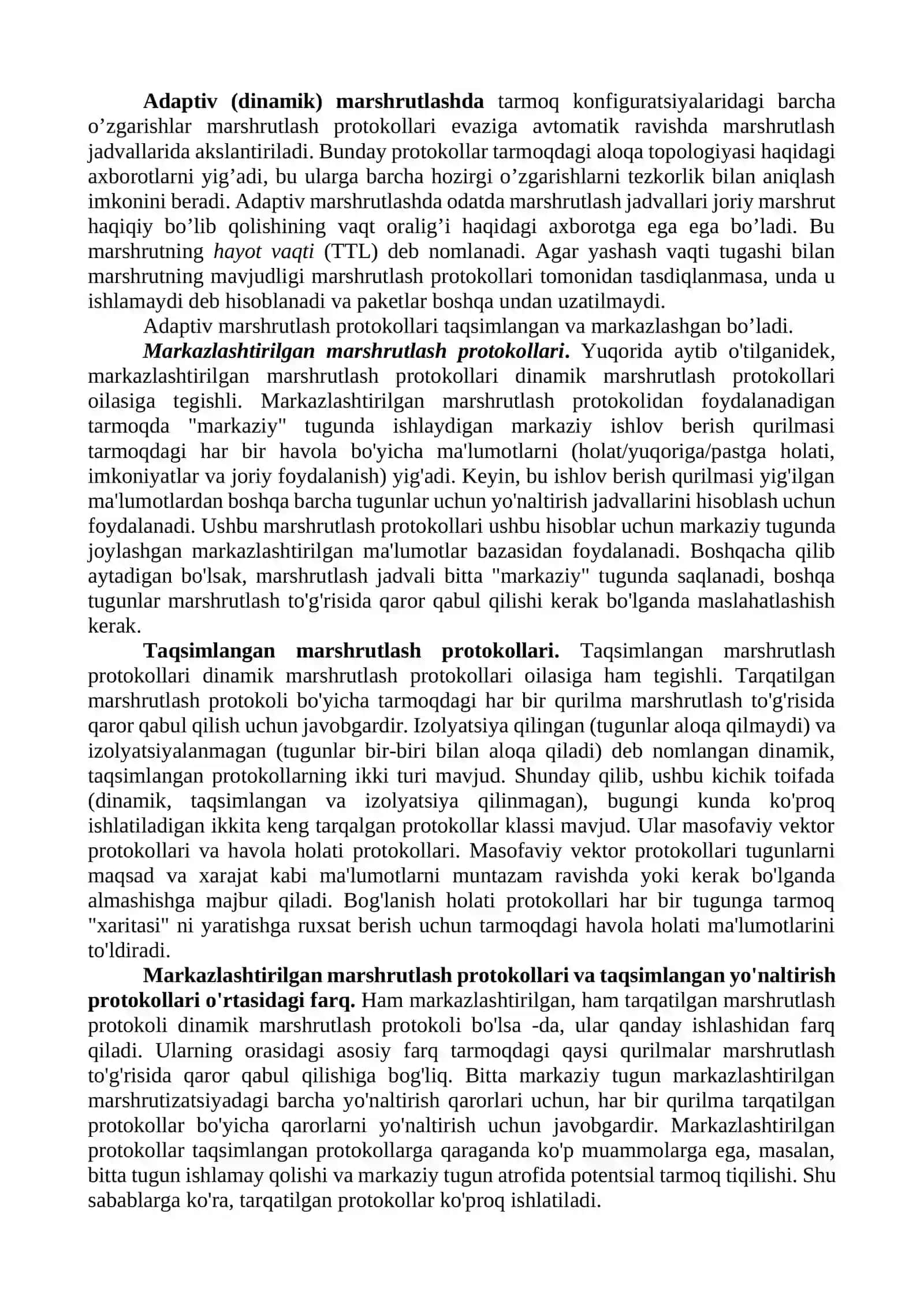 Ma’lumotlarni marshrutlash usullari, marshrutlash protokollarining turlari 4