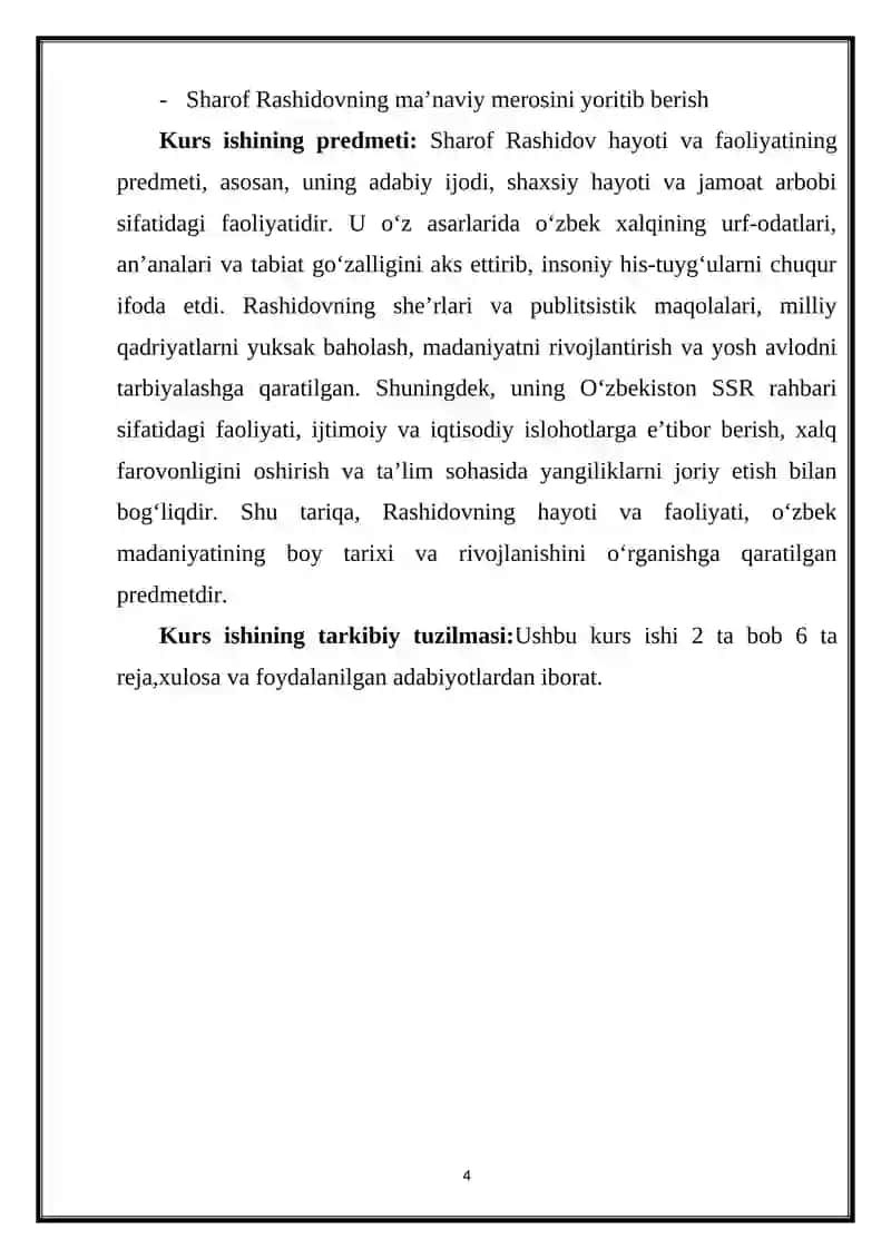 Sharof Rashidov hayoti va faoliyati kurs ishi 4