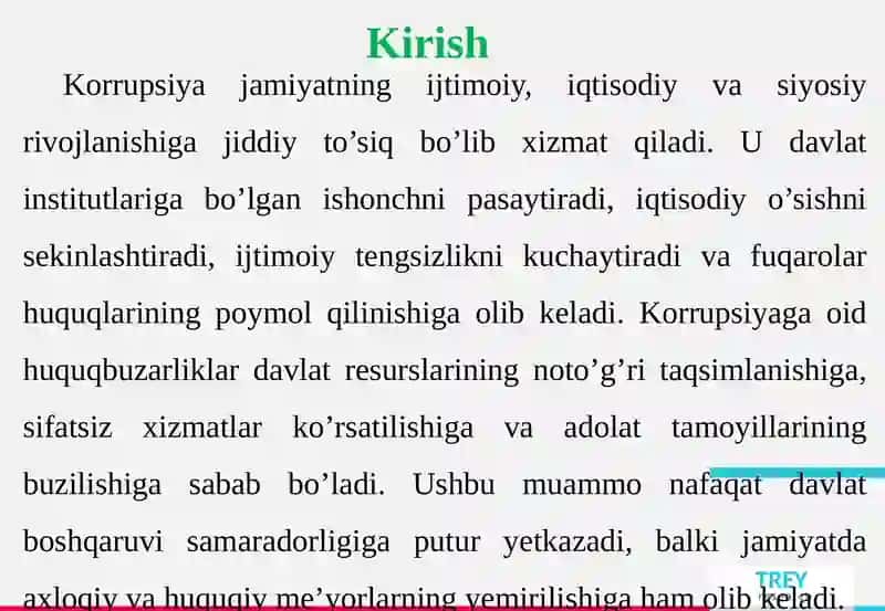 KORRUPSIYAGA OID HUQUQBUZARLIKLARNI O’Z VAQTIDA ANIQLASH, ULARGA CHEK QO’YISH 4