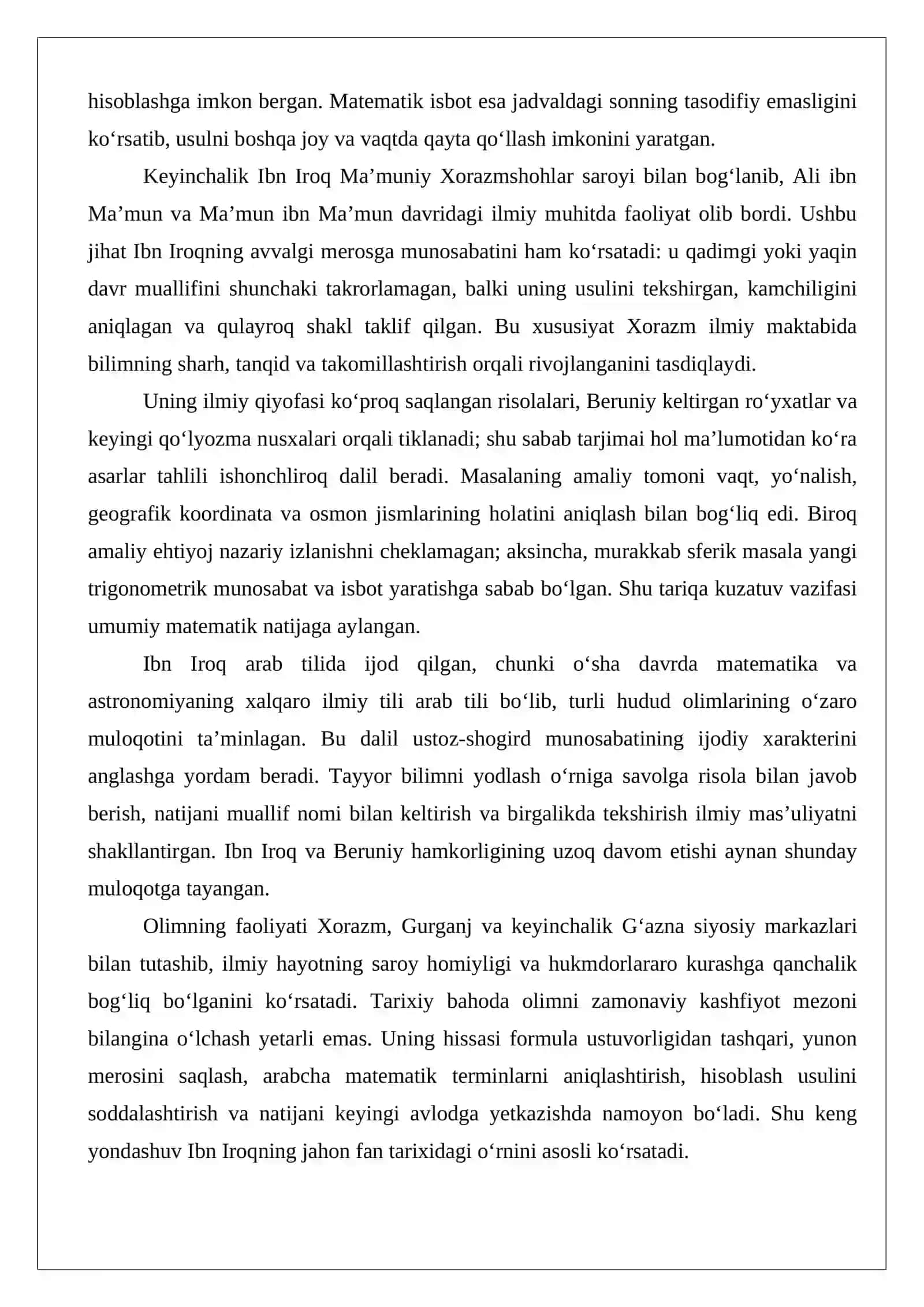 Abu Nasr Ibn Iroq (vaf. 1036)ning Dorul hikma va ma’orifdagi ilmiy faoliyati. 4