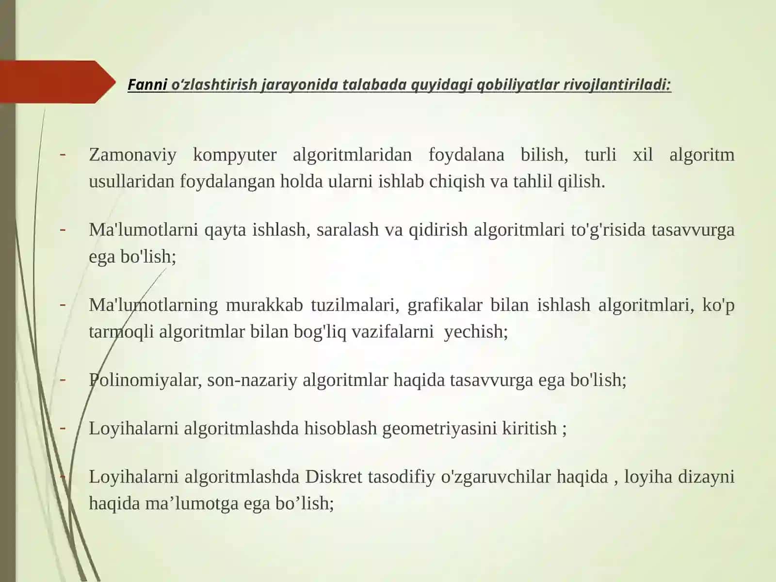 Algoritmlarni loyihalash fanidan ibo’yich elektron resurslar 4