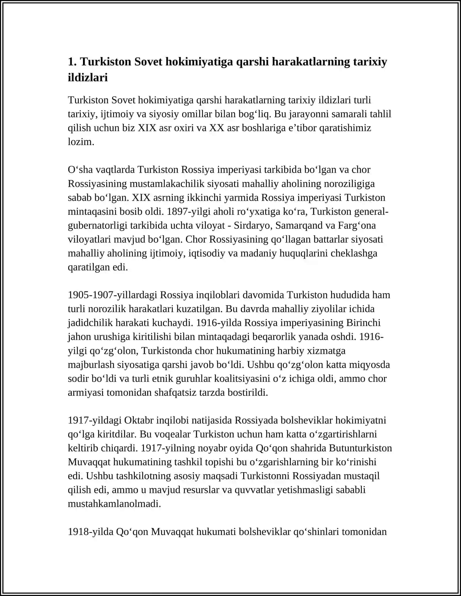 TURKISTON SOVET HOKIMIYATIGA QARSHI QUROLLI HARAKATLARNING BOSTIRILISHI VA UNING OQIBATLARI 4