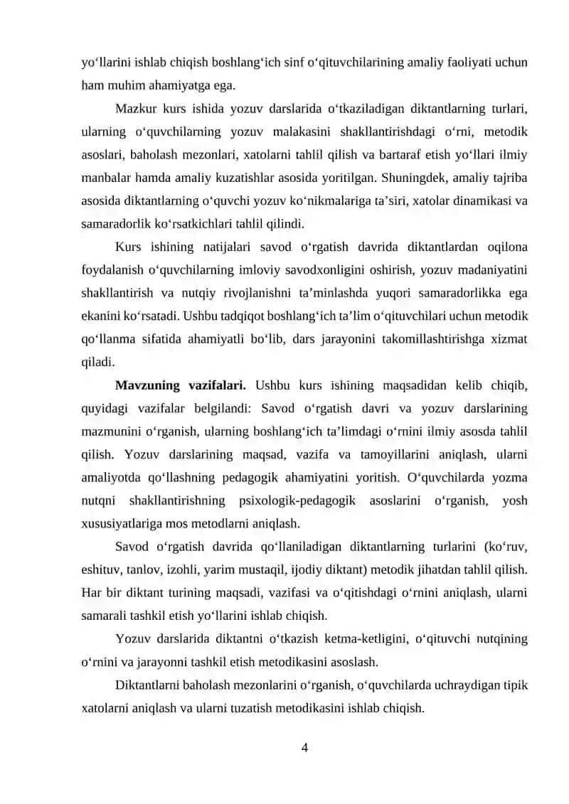 Savod orgatish davri yozuv darslarida otkaziladigan diktantlar 4