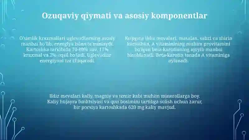 Ildizmevalilarning kimyoviy tarkibi va ozuqaviylik qimmati 4