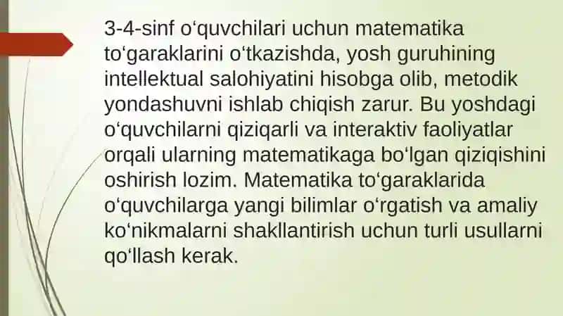 Matematika to'garak mashg'uloti 4