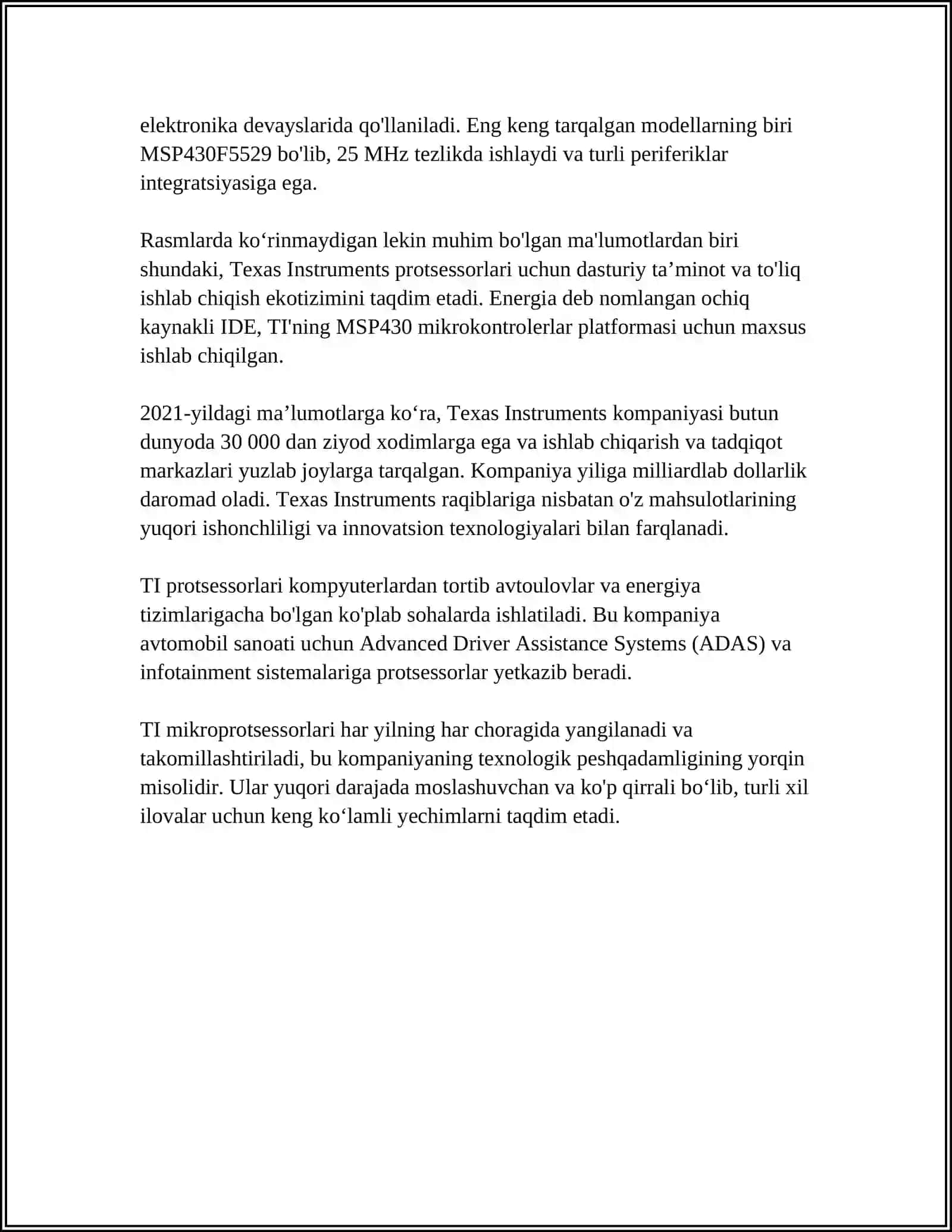 YIRIK ISHLAB CHIQARUVCHI KOMPANIYALARNING MIKROPROTSESSORLARI (TEXAS INSTRUMENTS, MOTOROLA, ANALOG DEVICES) 4