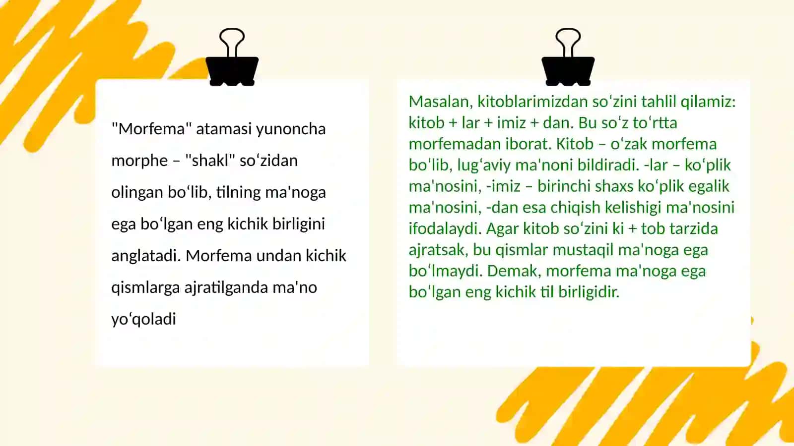 Morfema haqida umumiy ma'lumot, uning mohiyati va til tizimidagi o‘rni 4