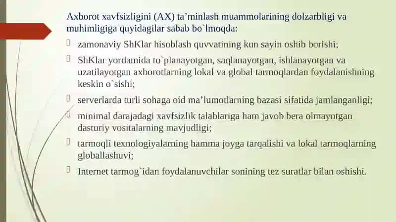 АХBОRОT xavfsizligini ta’minlash usullari (IQTISODIY TIZIMLARDA) 4
