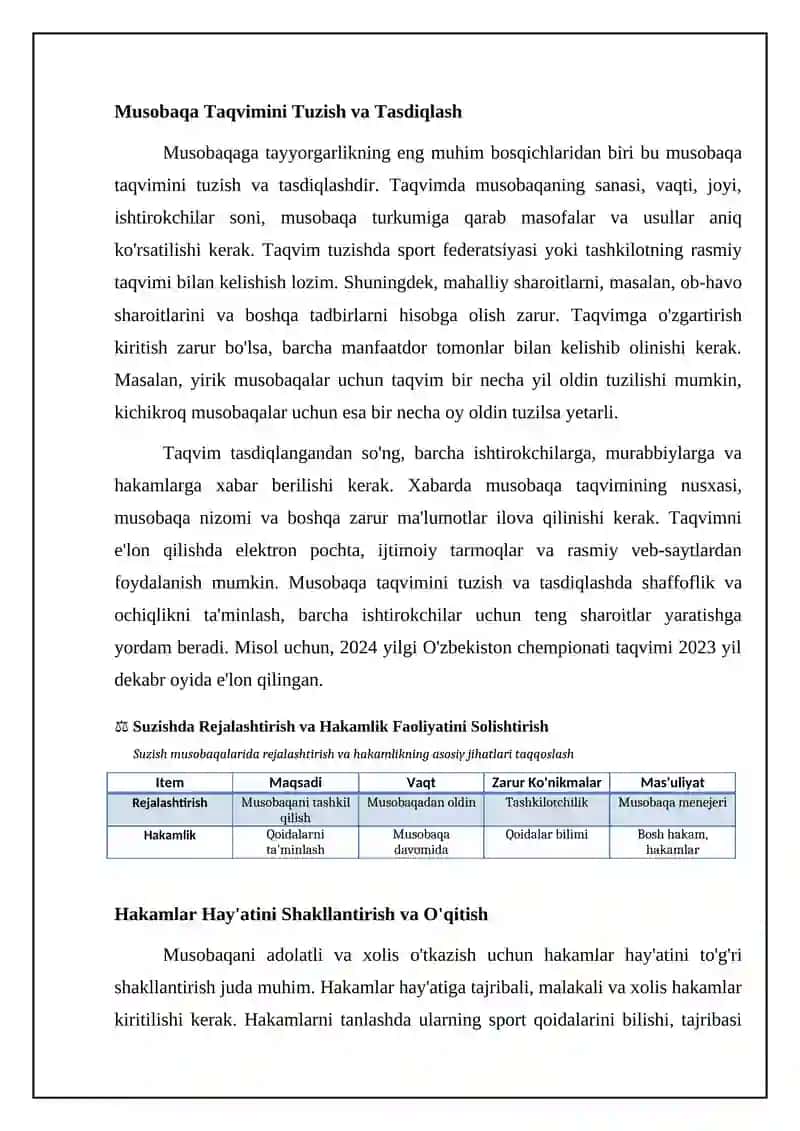Tanlangan sport turida rejalashtirish va hakamlik faoliyati 4