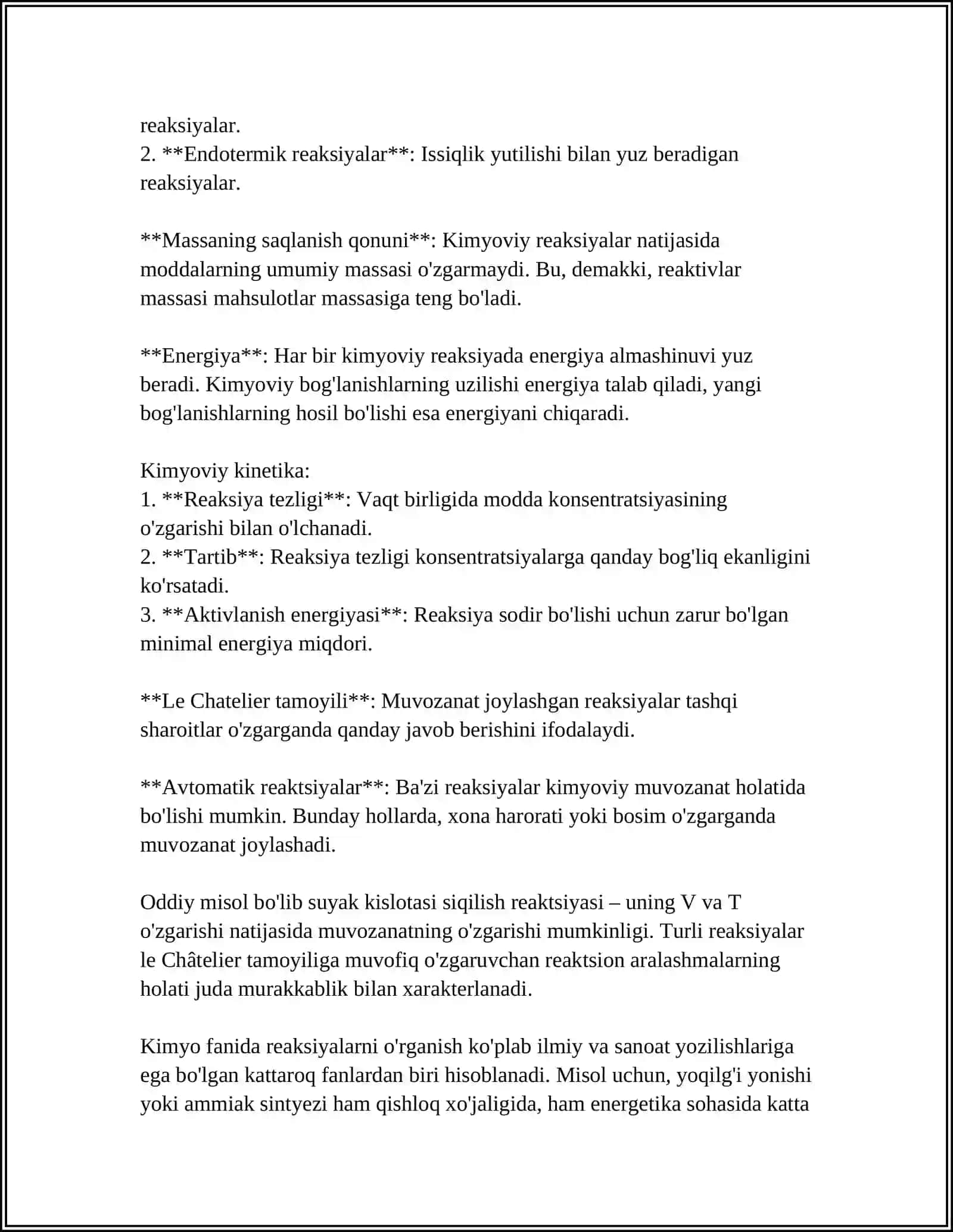 ORTАCHА RЕАKSIYA TЕZLIGI, RЕАKSIYA TЕZLIGINING KОNSЕNTRАSIYA VА TЕMPЕRАTURАGА BОGLАNISHI, АKTIVLАNISH ENЕRGIYASINI АNIQLАSH TЕNGLАMАLАRIGА ОID MАSАLАLАR YECHISH 4
