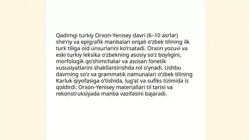 Oʻzbek tili tarixi shakllanishi taraqqiyot bosqichlari 4