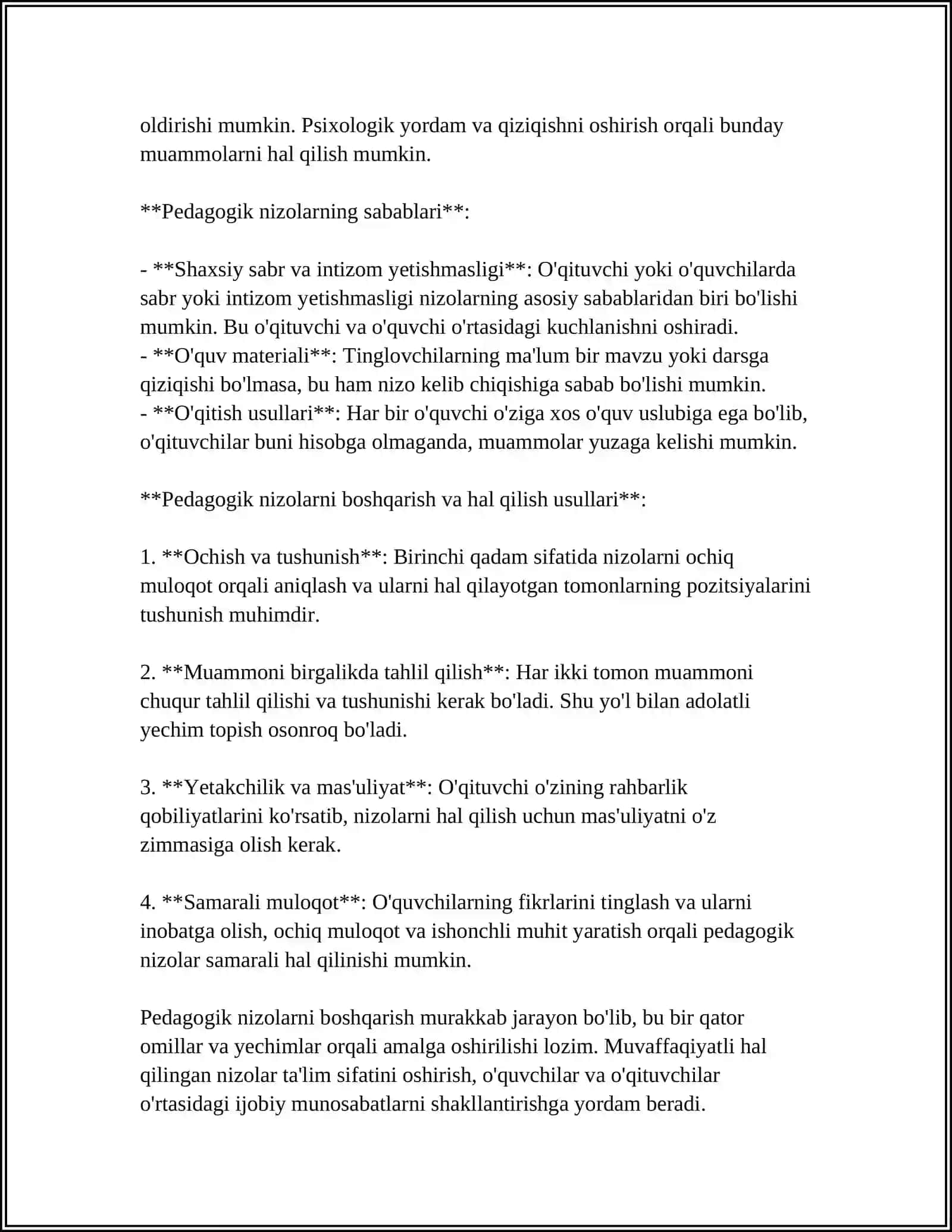PEDAGOGIK NIZOLAR VA ZIDDIYATLARNING FALSAFIY, PEDAGOGIK PSIXOLOGIK TASNIFI 4