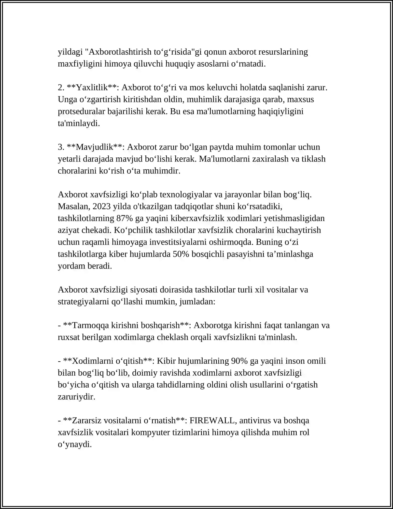 AXBOROTNI UZATISH VA SAQLASHNING ISHONCHLILIGINI TAʼMINLASH 4