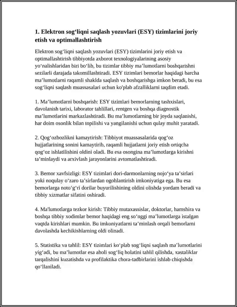 Elektron sogʻliqni saqlash yozuvlari (ESY) tizimlari 4