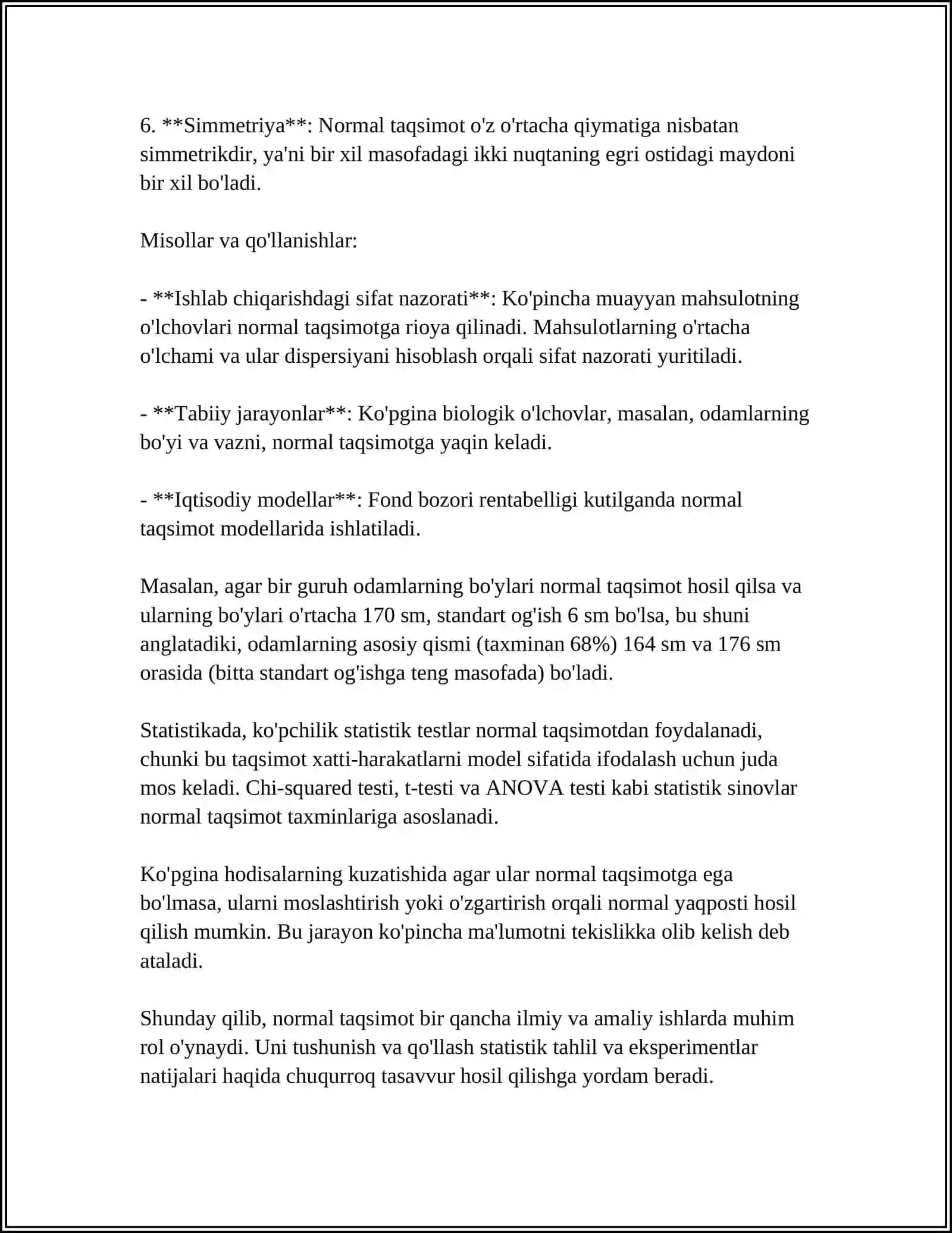 EKONOMETRIKADA NORMAL TAQSIMOT VA UNING XUSUSIYATLARI 4