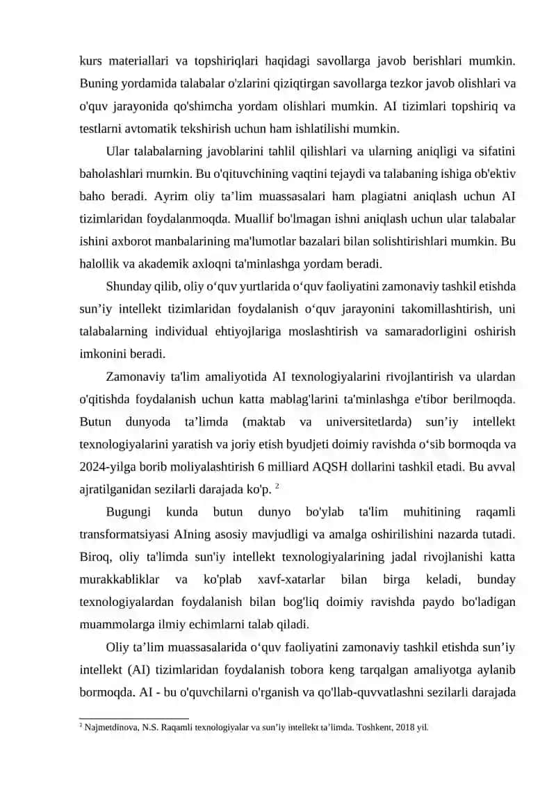 OLIY TA'LIM MUASSASALARIDA IQTISODIYOT FANINI O'QITISHDA SUN’IY INTELLEKT TEXNOLOGIYALARIDAN FOYDALANISH METODIKASI 4