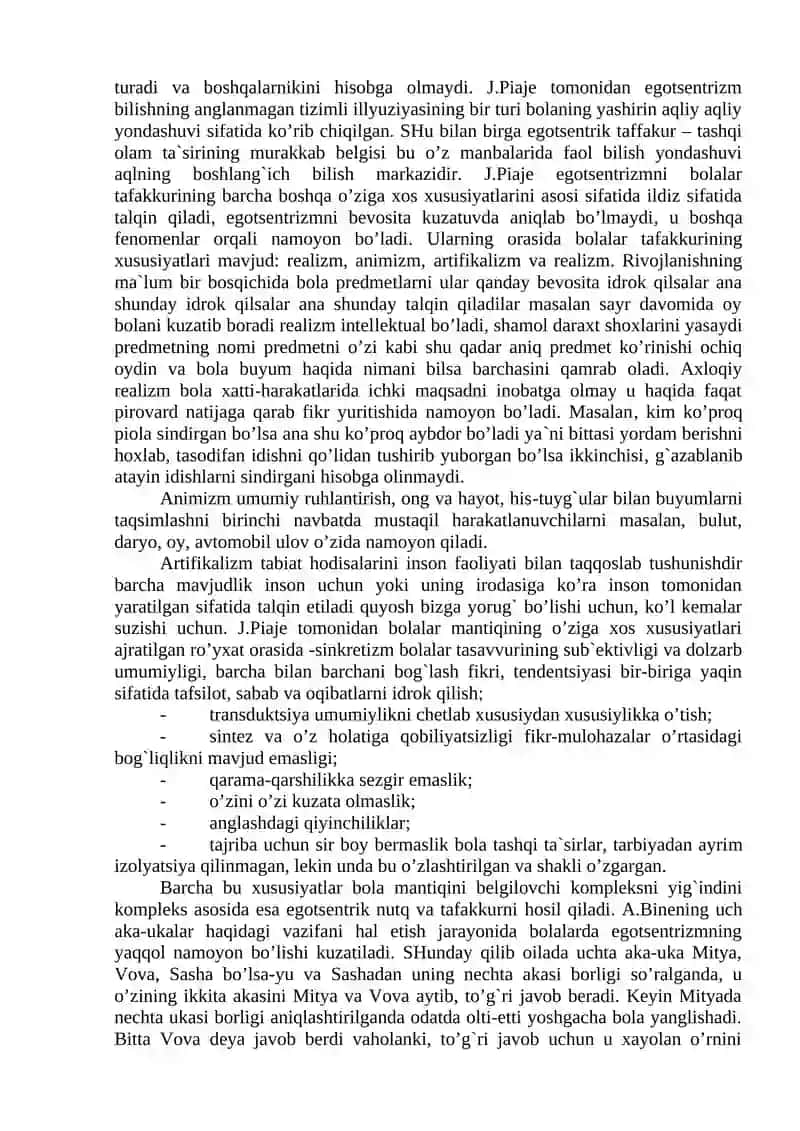 J.Piajening bola intellektual rivojlanishi tadqiqotining asosiy yo’nalishi 4