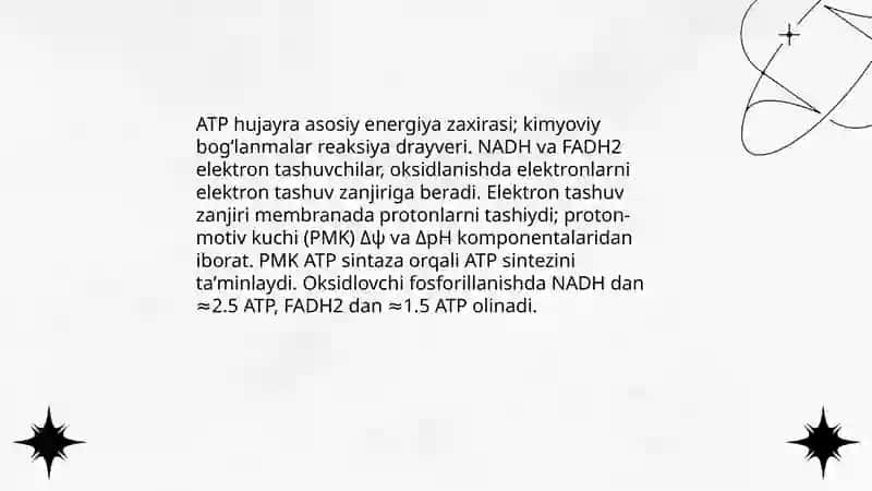 Katabolik metabolizm. Mikrob hujayrasi tomonidan energiya olish usullari, turlari 4
