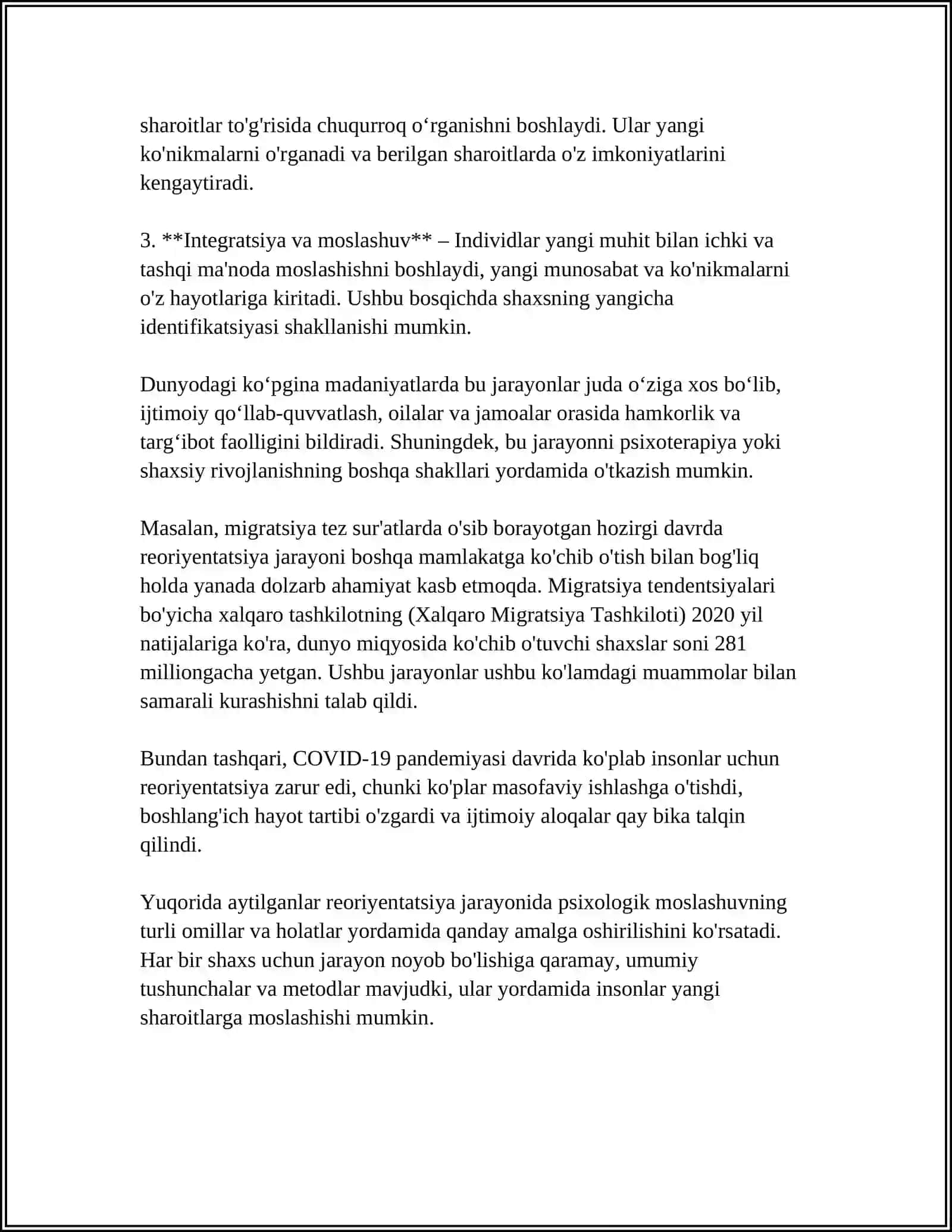 MUSTAQIL ISH Mavzu: KASB ADABTATSIYA VA REORIYENTATSIYA 4