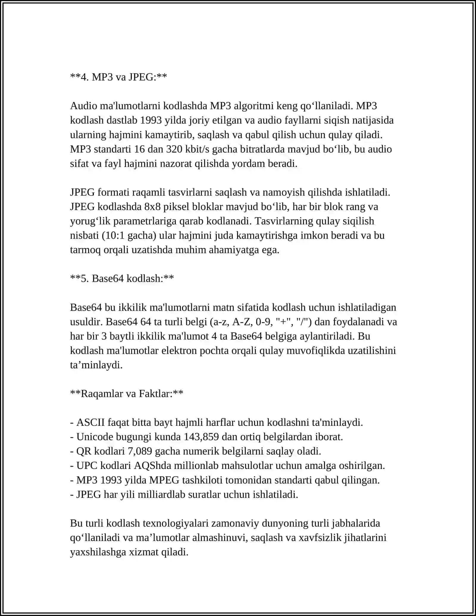 KOD SIFATINING XUSUSIYATLARI 4