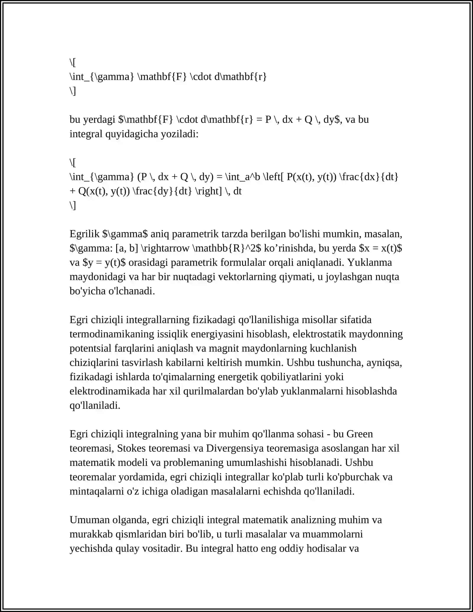 BIRINCHI VA IKKINCHI TUR EGRI CHIZIQLI INTEGRALLARNING GEOMETRIK VA MEHANIK MASALALARGA TATBIQLARI 4