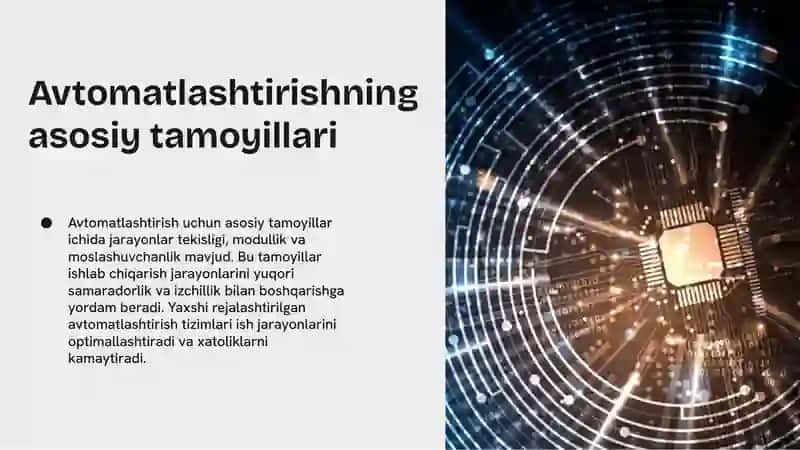 Ishlabchiqarish jarayonlarini avtomatlashtirishga qo`yiladigan talablar 4