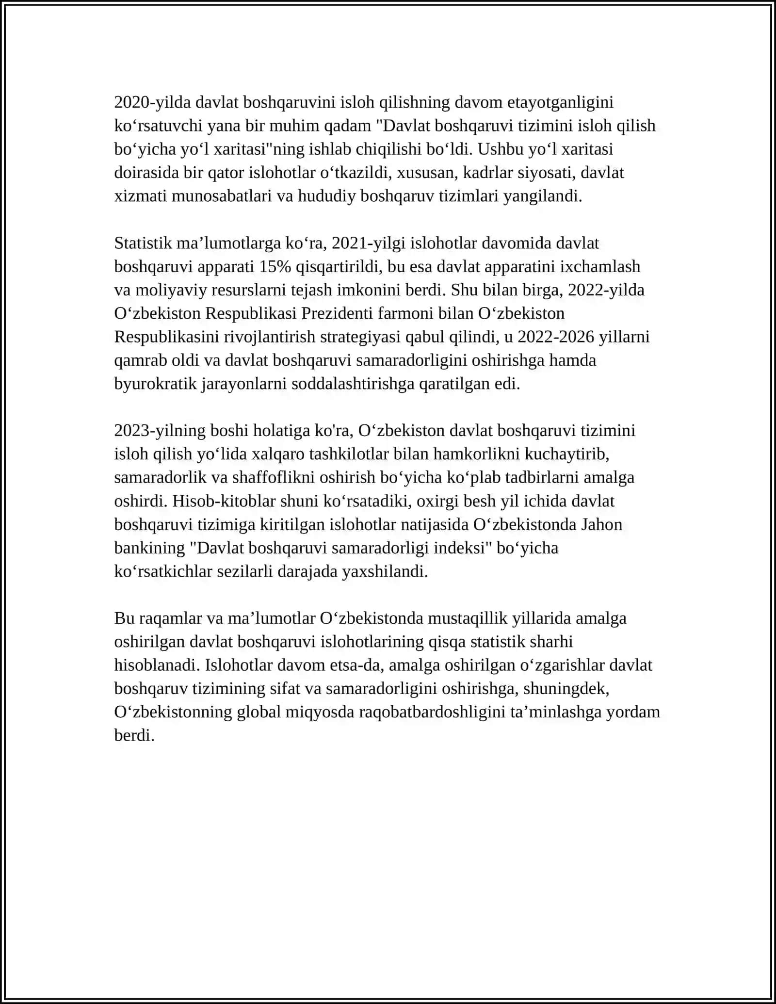 MUSTAQILLIK YILLARIDA DAVLAT BOSHQARUV TIZIMI AMALGA OSHIRILGAN ISLOHOTLAR 4