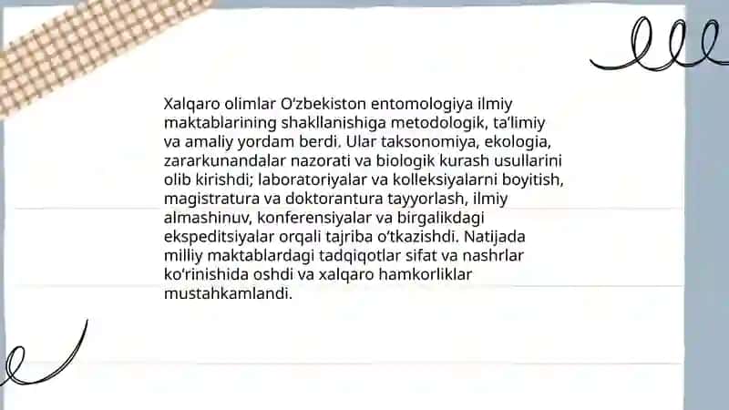 Entamalogiya fanining rivojlanishida oʻzbek va xorijiy olimlarning xissalari 4