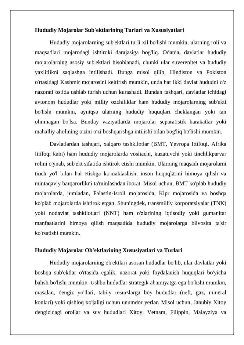 Hududiy konfliktalar ular subyektlari tushunchasi mezonlari va sabablari 4