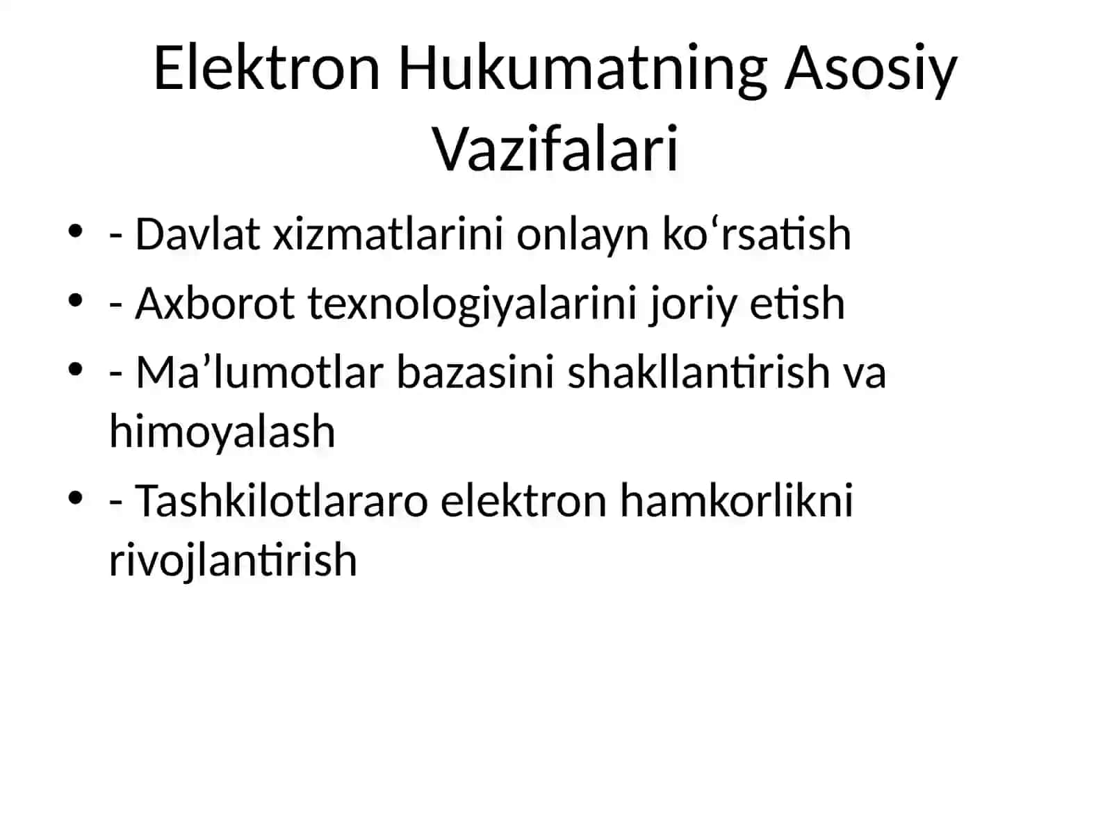Elektron Hukumatning tarifi, maqsadi va vazifalari 4