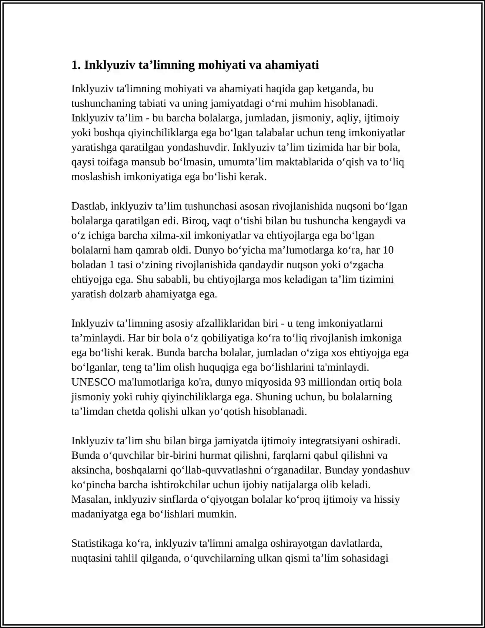 INKLYUZIV TA’LIMNI AMALGA OSHIRISH JARAYONI ALOHIDA TA’LIM EHTIYOJLARI BO'LGAN BOLANING SHAXSINI RIVOJLANISHINING XUSUSIYATLARI 4