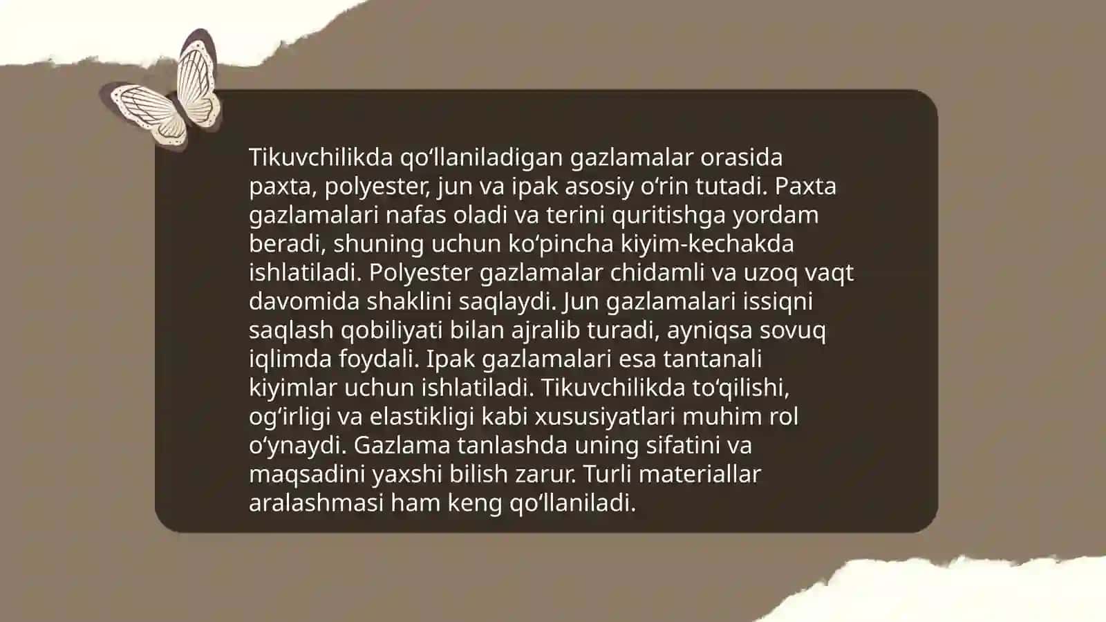 Gazlama va tolalik materiallar bilan ishlash 4